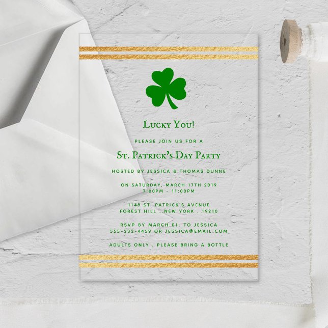 Stylish Gold Foil St. Patrick's Day Acrylic Invitations (Creator Uploaded)