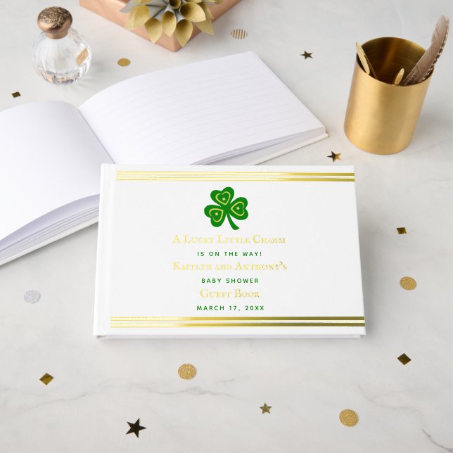 Stylish Gold Foil St. Patrick's Day Baby Shower Guest Book (Front Open)