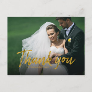Stylish Gold Foil Wedding Thank You Photo Postcard