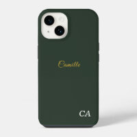 Stylish Gold & Forest Green Monogram Phone Case