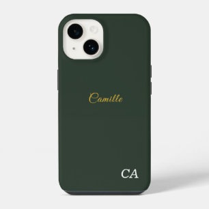 Stylish Gold & Forest Green Monogram Phone Case