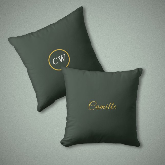 Stylish Gold & Forest Green Monogram Pillow (Stylish Gold & Forest Green Monogram Pillow)