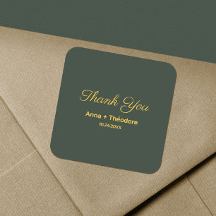 Stylish Gold & Forest Green Thank You Sticker
