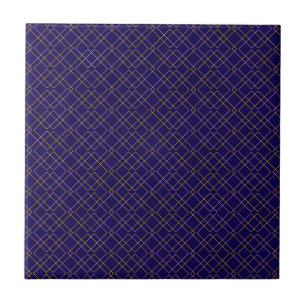 Stylish Gold Geometric Box Design Dark Blue Tile