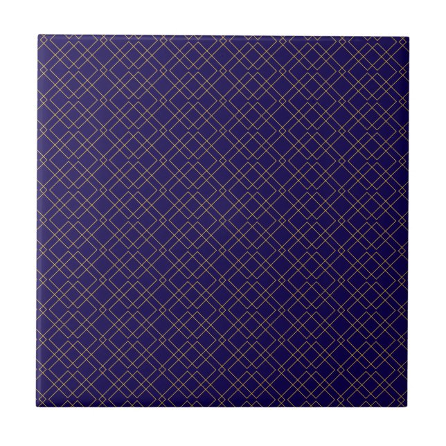 Stylish Gold Geometric Box Design Dark Blue Tile (Front)