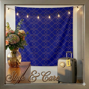 Stylish Gold Geometric Box Design Navy Blue Tapestry