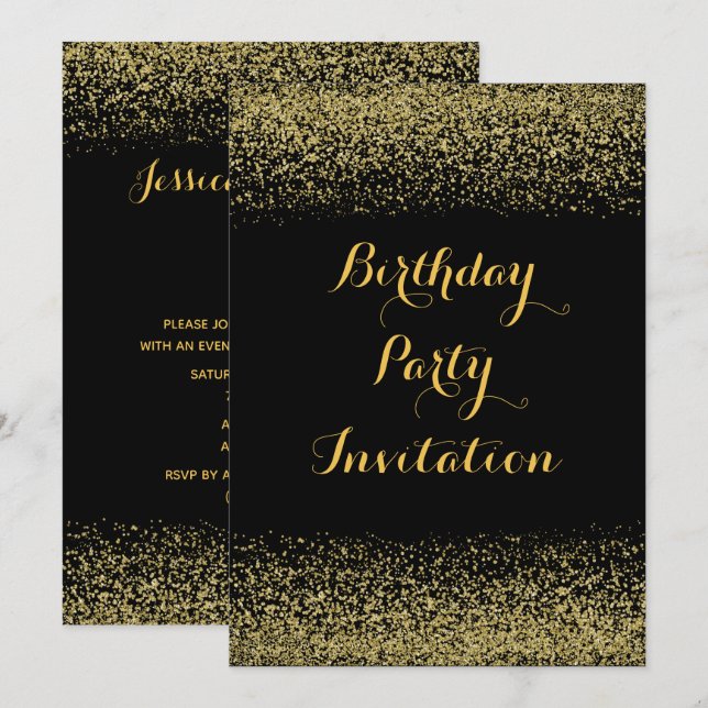 Stylish Gold Glitter Birthday Invitation (Front/Back)