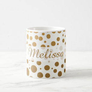 Stylish Gold Glitter Confetti Dots Custom Name Coffee Mug