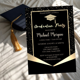 Stylish Gold Glitter Graduation Cap,Confetti Invitation