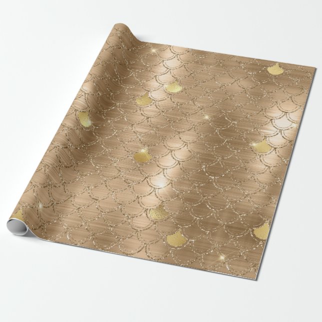 Stylish Gold Glitter Mermaid Fish Scales Pattern Wrapping Paper (Unrolled)