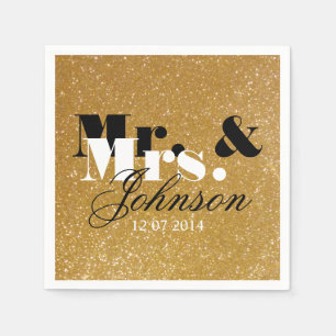 Stylish Gold glitter Mr and Mrs wedding napkins