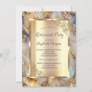 Stylish Gold Glitter Pearl Marble Retirement Invitation