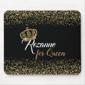 Stylish Gold Glitter Queen Crown Name Mouse Mat