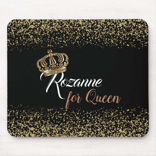 Stylish Gold Glitter Queen Crown Name Mouse Mat (Front)