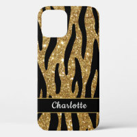 Stylish Gold Glitter Tiger Stripe Name