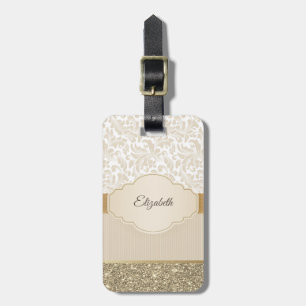 Stylish Gold Glitter Vintage Damask Luggage Tag