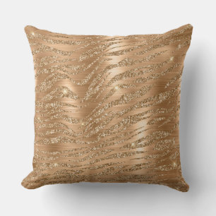 Stylish Gold Glitter Wild Tiger Stripes Pattern Cushion