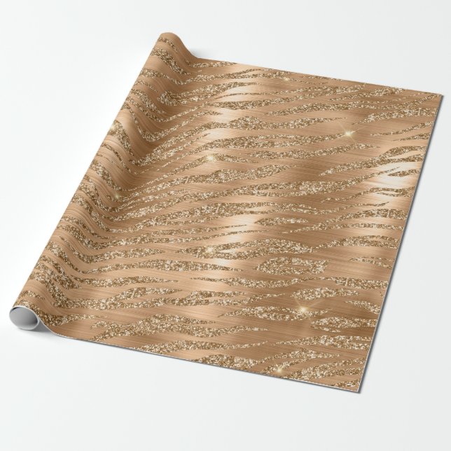 Stylish Gold Glitter Wild Tiger Stripes Pattern Wrapping Paper (Unrolled)