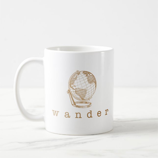 Stylish Gold Globe Wander Quote for Travel Lovers Coffee Mug (Left)