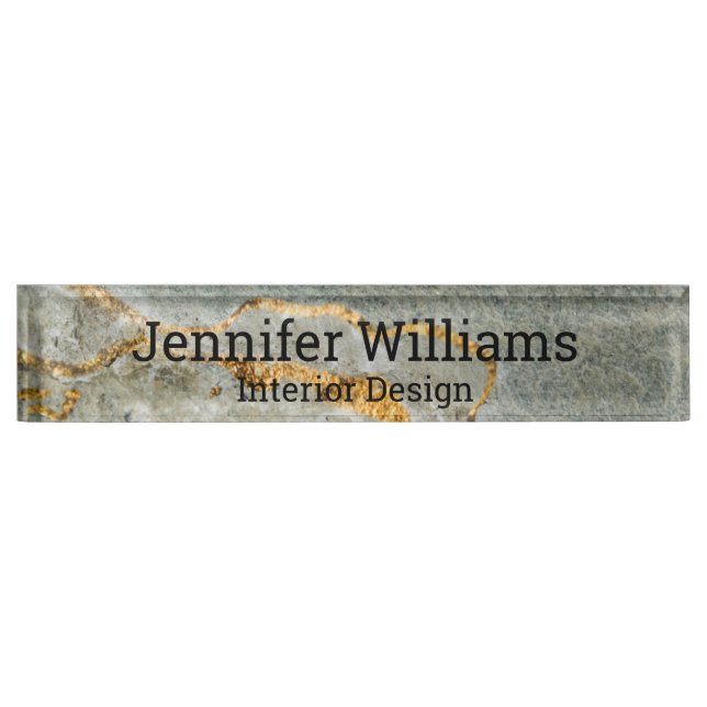 stylish gold grey marble classic script nameplate (Front)