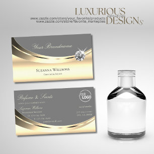 Stylish Gold Grey with Logo and Sparkly Diamond Business Card
