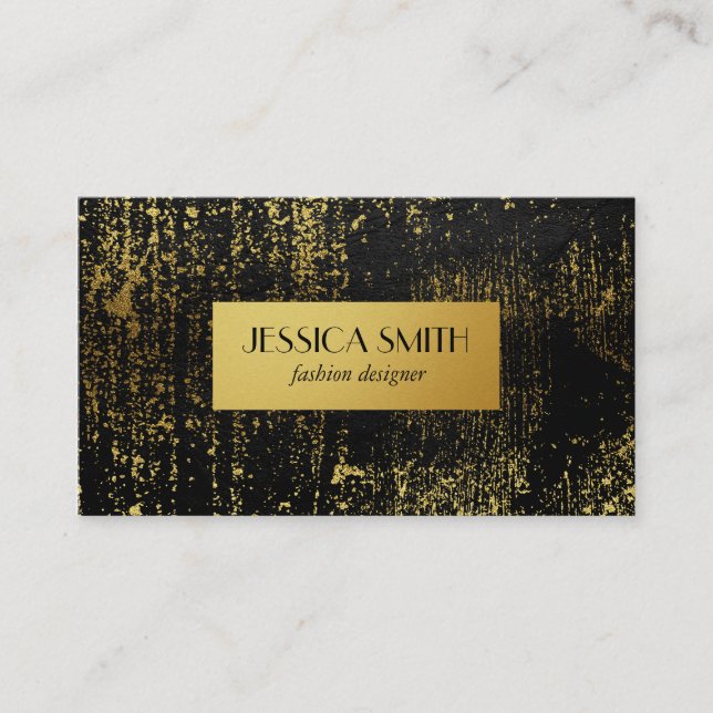 Stylish Gold Grunge Metallic Faux Leather / Gold Business Card (Front)
