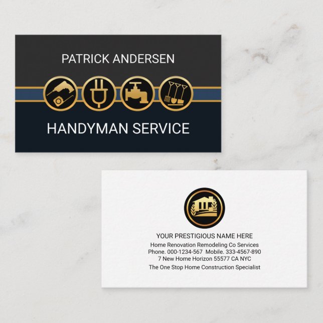 Stylish Gold Handyman Tools Layer Business Card (Front/Back)