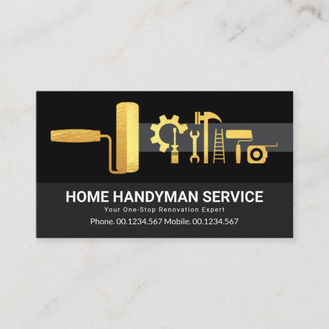 Stylish Gold Handyman Tools Renovation Business Card (Front)