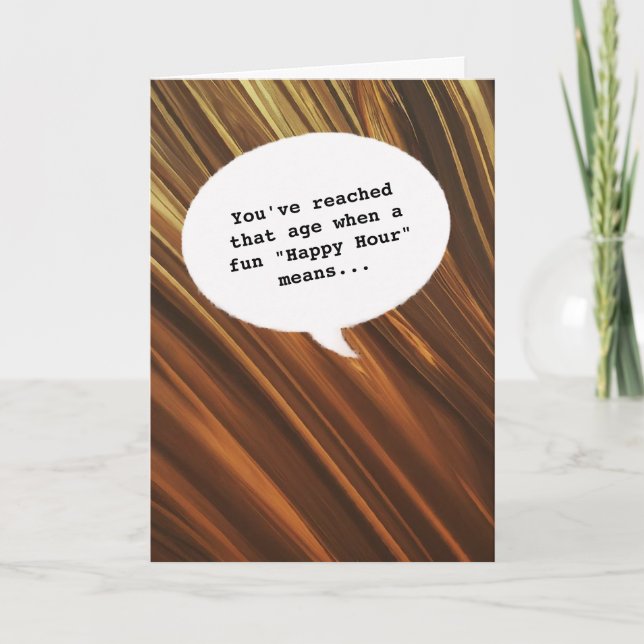 stylish gold Happy Hour Getting Old Funny Birthday Card (Front)