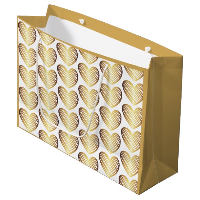Stylish Gold Hearts Pattern Foil Valentine's Large Gift Bag (Front Angled)