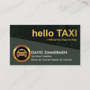 Stylish Gold "Hello Taxi" Green Grunge Taxi Driver Business Card