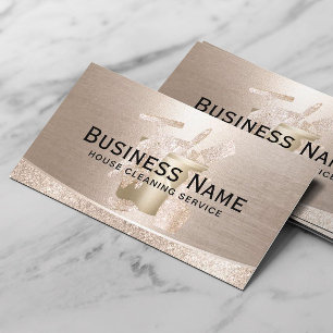 Stylish Gold House Cleaning Service Professional Business Card