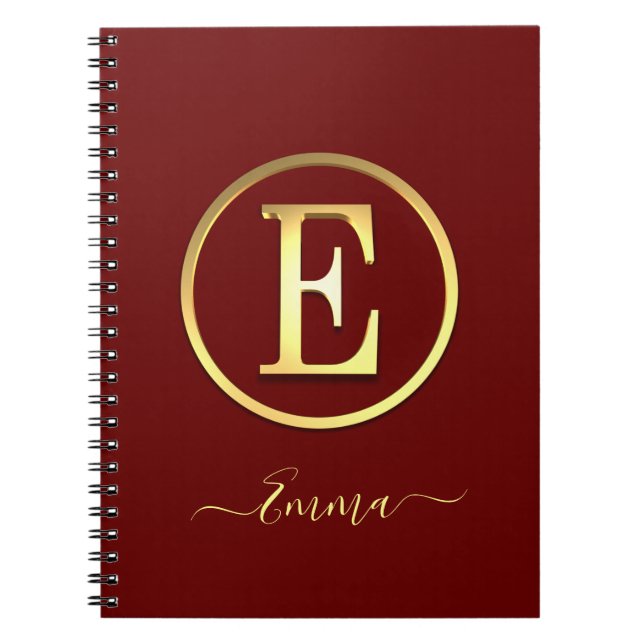 Stylish Gold Initial E Notebook (Front)