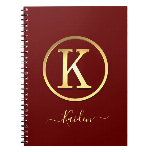 Stylish Gold Initial K Notebook (Front)