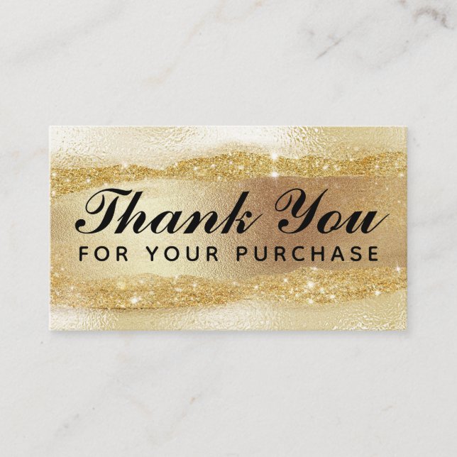 Stylish Gold Ink And Glitter Thank You Business Card (Front)