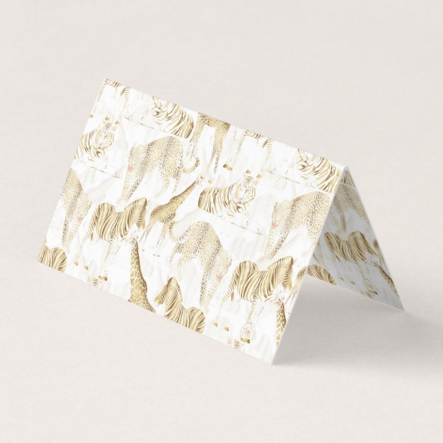 Stylish Gold Jungle Wild Animals Pattern Business Card (Front)
