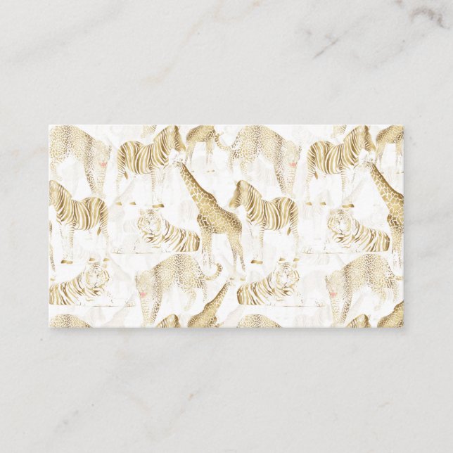 Stylish Gold Jungle Wild Animals Pattern Business Card (Front)