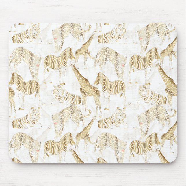 Stylish Gold Jungle Wild Animals Pattern Mouse Mat (Front)