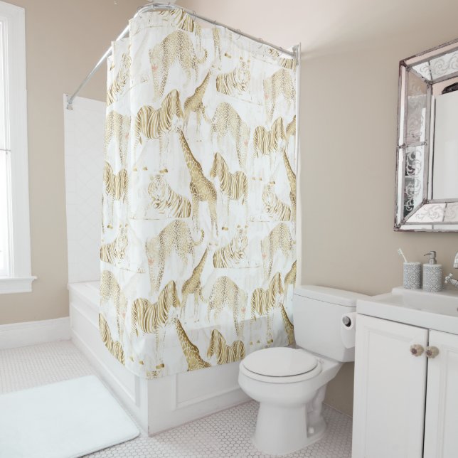 Stylish Gold Jungle Wild Animals Pattern Shower Curtain (In Situ)