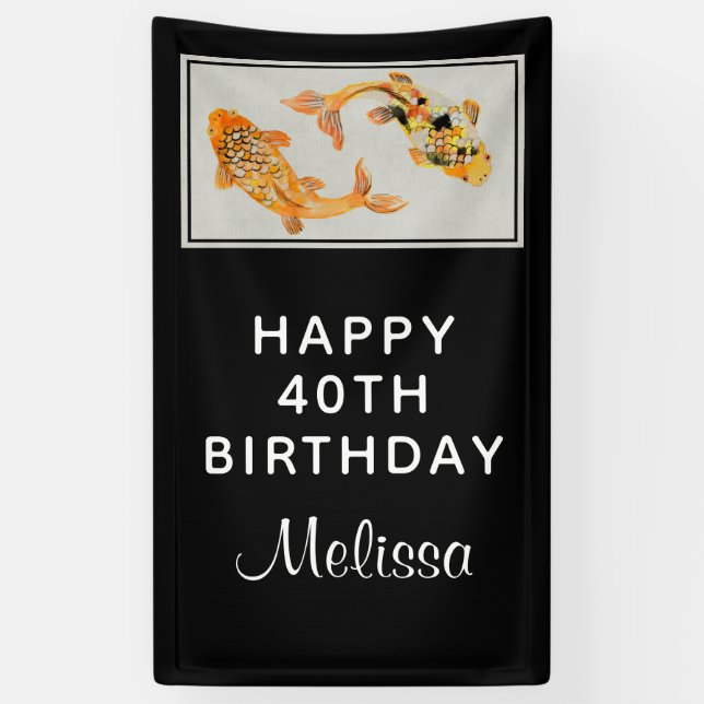 Stylish Gold Koi Fish  Birthday Banner (Vertical)