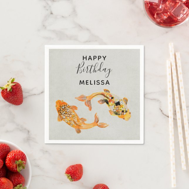 Stylish Gold Koi Fish Birthday Napkin (Insitu)