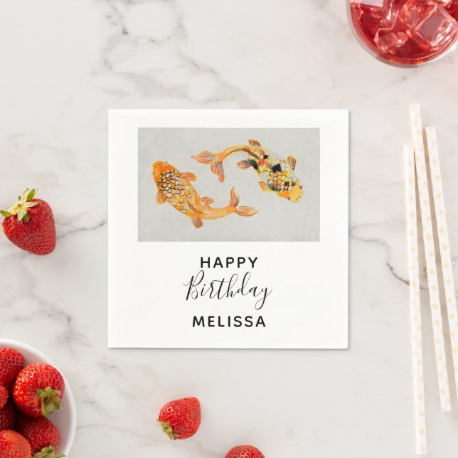 Stylish Gold Koi Fish Birthday Napkin (Insitu)