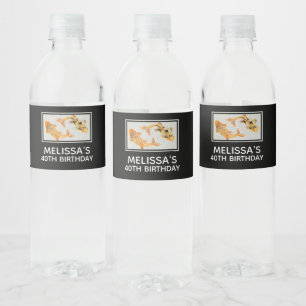 Stylish Gold Koi Fish Birthday Water Bottle Label