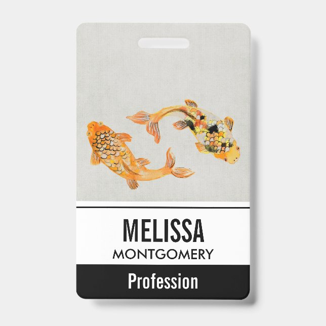 Stylish Gold Koi Fish ID Badge (Front)