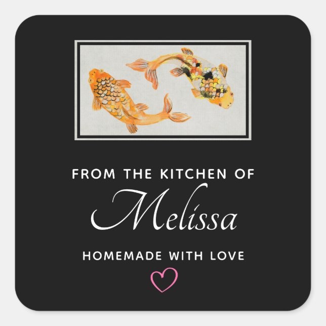 Stylish Gold Koi Fish Kitchen Square Sticker (Front)