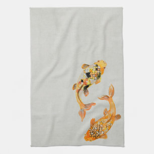 Stylish Gold Koi Fish Tea Towel