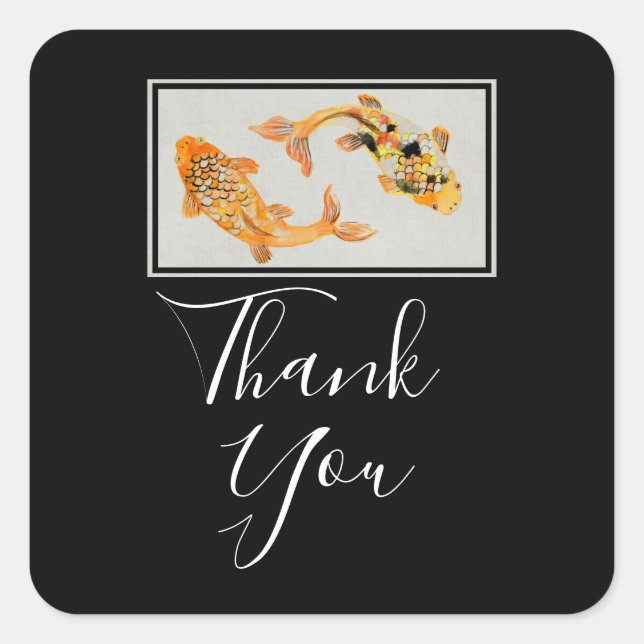 Stylish Gold Koi Fish Thank You Square Sticker (Front)