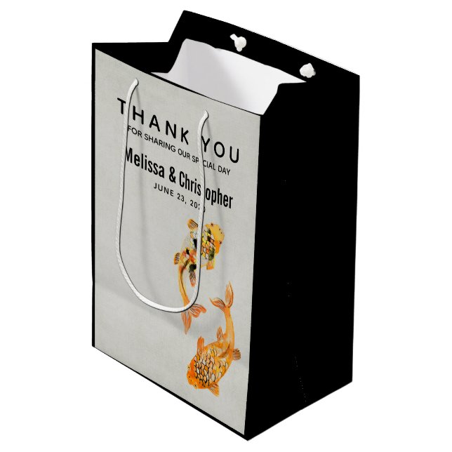 Stylish Gold Koi Fish  Wedding Medium Gift Bag (Front Angled)