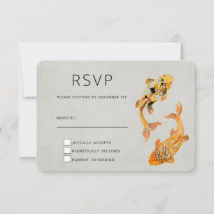Stylish Gold Koi Fish  Wedding RSVP Card