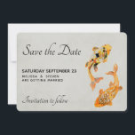 Stylish Gold Koi Fish  Wedding Save The Date<br><div class="desc">Wedding save the date card with an illustration of a pair of gold koi fish swimming together.</div>
